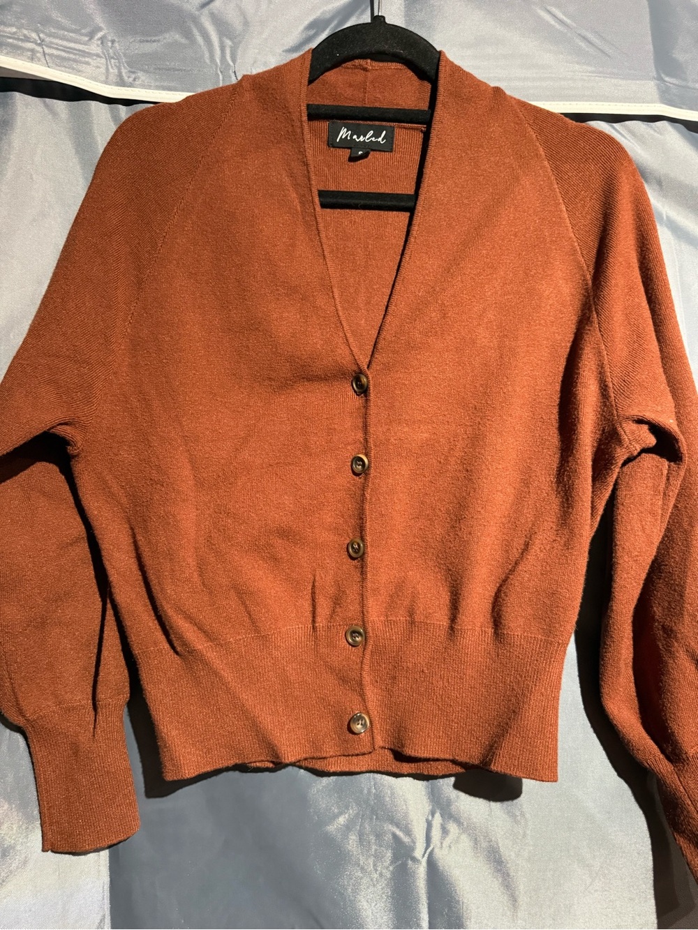 Marled Rust Button-Front V-Neck Sweater